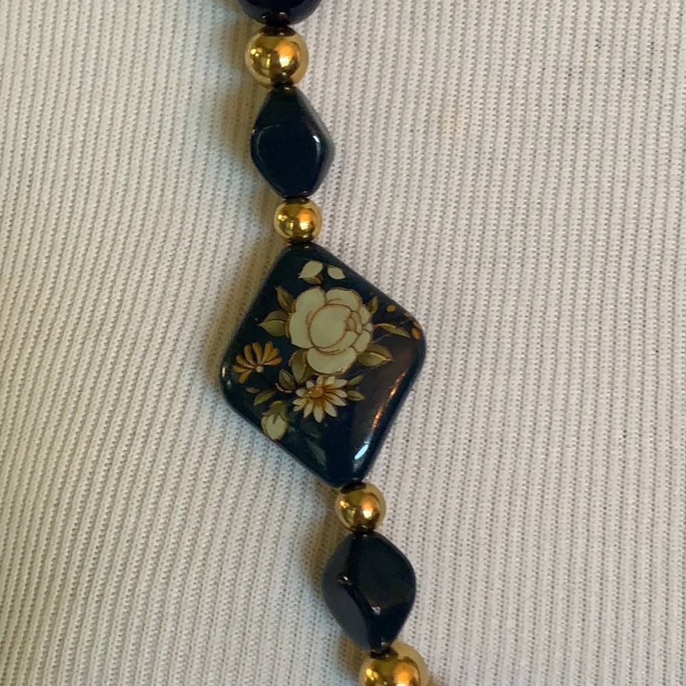 Vtg Blue Lacquered Beaded Necklace JAPAN 29.5” - Picture 2 of 7